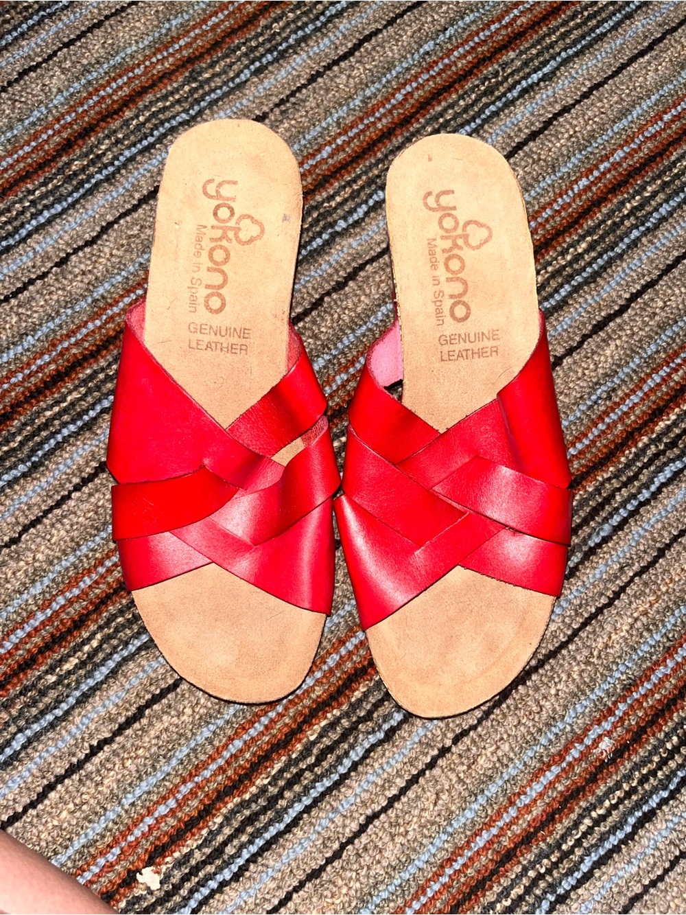 Yokono Red Leather Woven Slide Sandals - Women's Genuine Leather